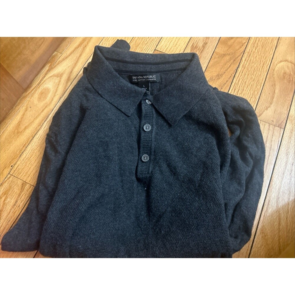 Banana Republic Men’s L Gray Pima Cotton Cashmere Collared Sweater Minimalist
